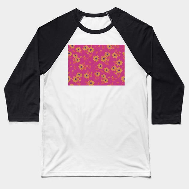 The cute flower pattern in pink and yellow, orange and blue colours Baseball T-Shirt by marina63